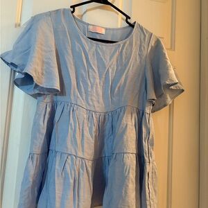 Light Blue Tiered Blouse